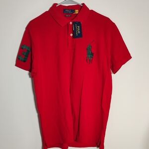 Men's Polo Ralph Lauren Custom Slim Fit Polo. NWT. Big Pony w/Plaid Embroidery!!